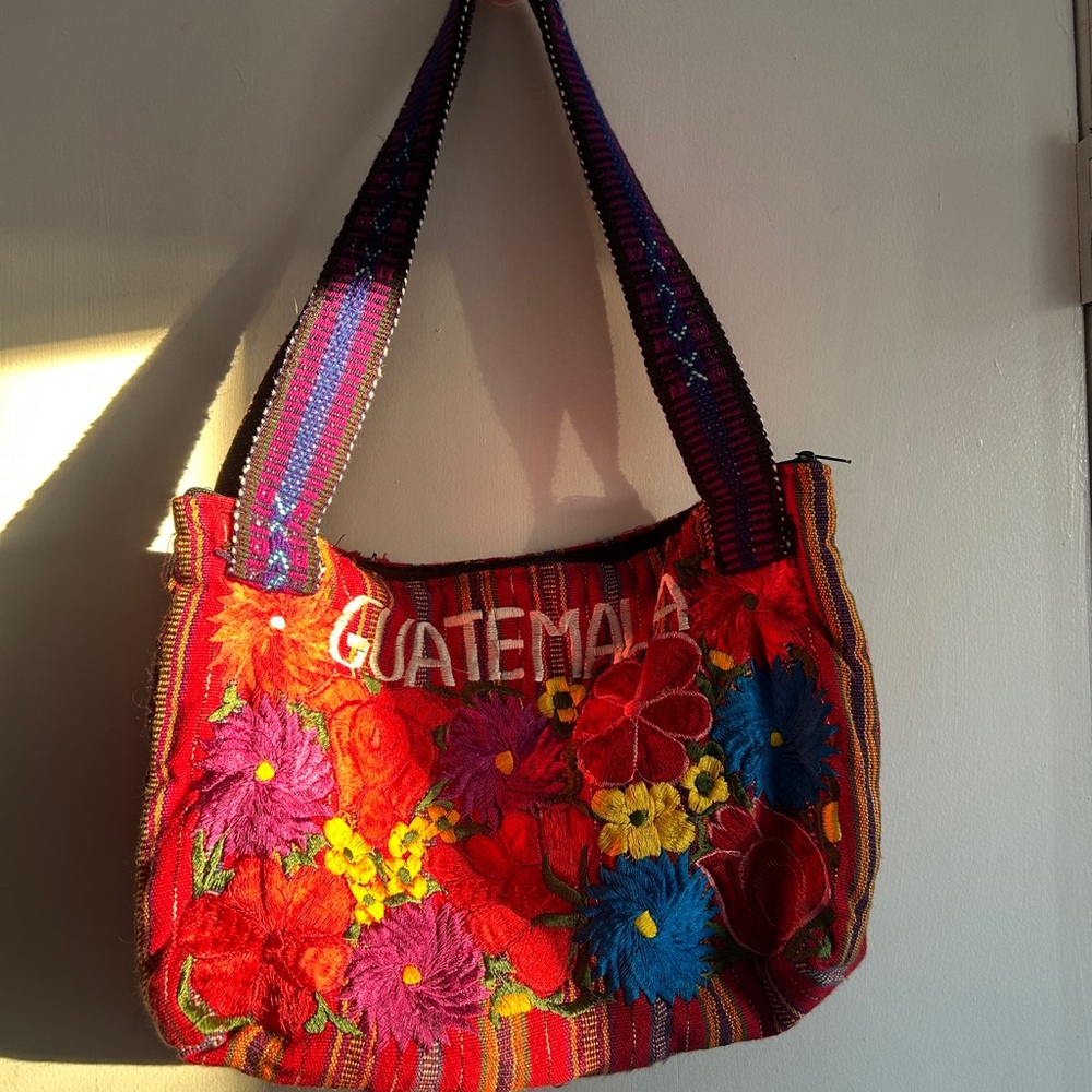 Handcrafted Red Guatemala Floral Embroidered Shoulder Bag